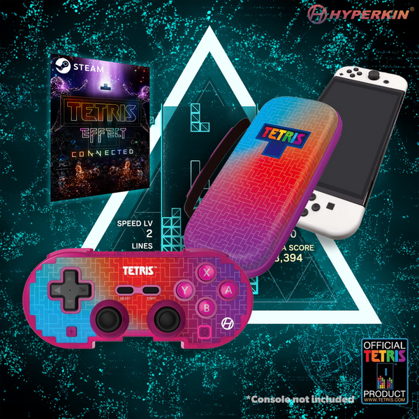 Hyperkin Limited Edition Hyper Gradient Official Tetris™ EVA Hard Shell Carrying Case & Limited Edition Pixel Art Bluetooth Controller Bundle w/ Free Tetris Effect Steam Code