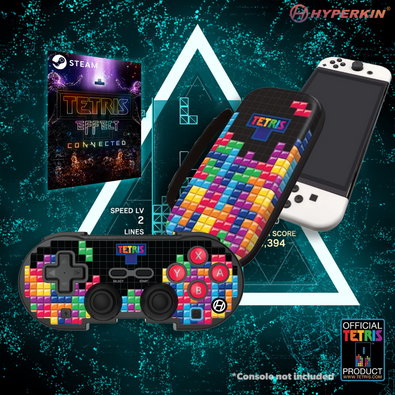 Hyperkin Limited Edition Tetrimino Stack Official Tetris™ EVA Hard Shell Carrying Case & Limited Edition Pixel Art Bluetooth Controller Bundle w/ Free Tetris® Effect Steam Code