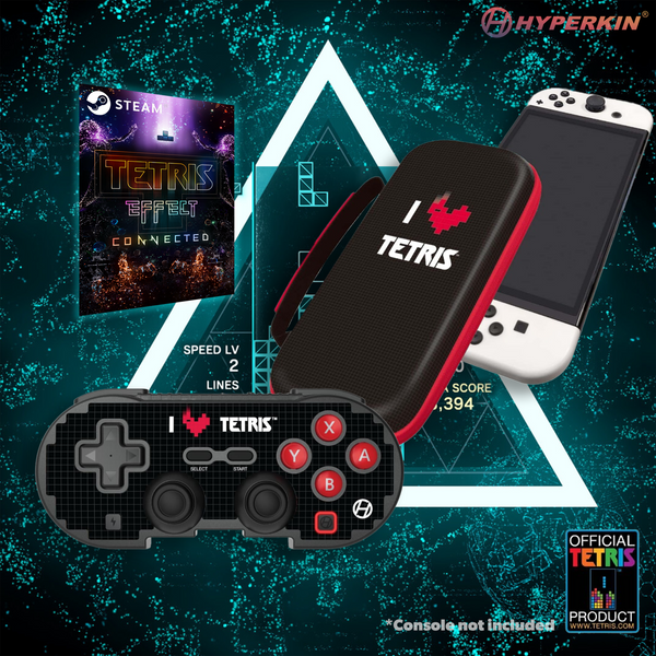 Hyperkin Limited Edition Heart Drop Official Tetris™ EVA Hard Shell Carrying Case & Limited Edition Pixel Art Bluetooth Controller Bundle w/ Free Tetris® Effect Steam Code